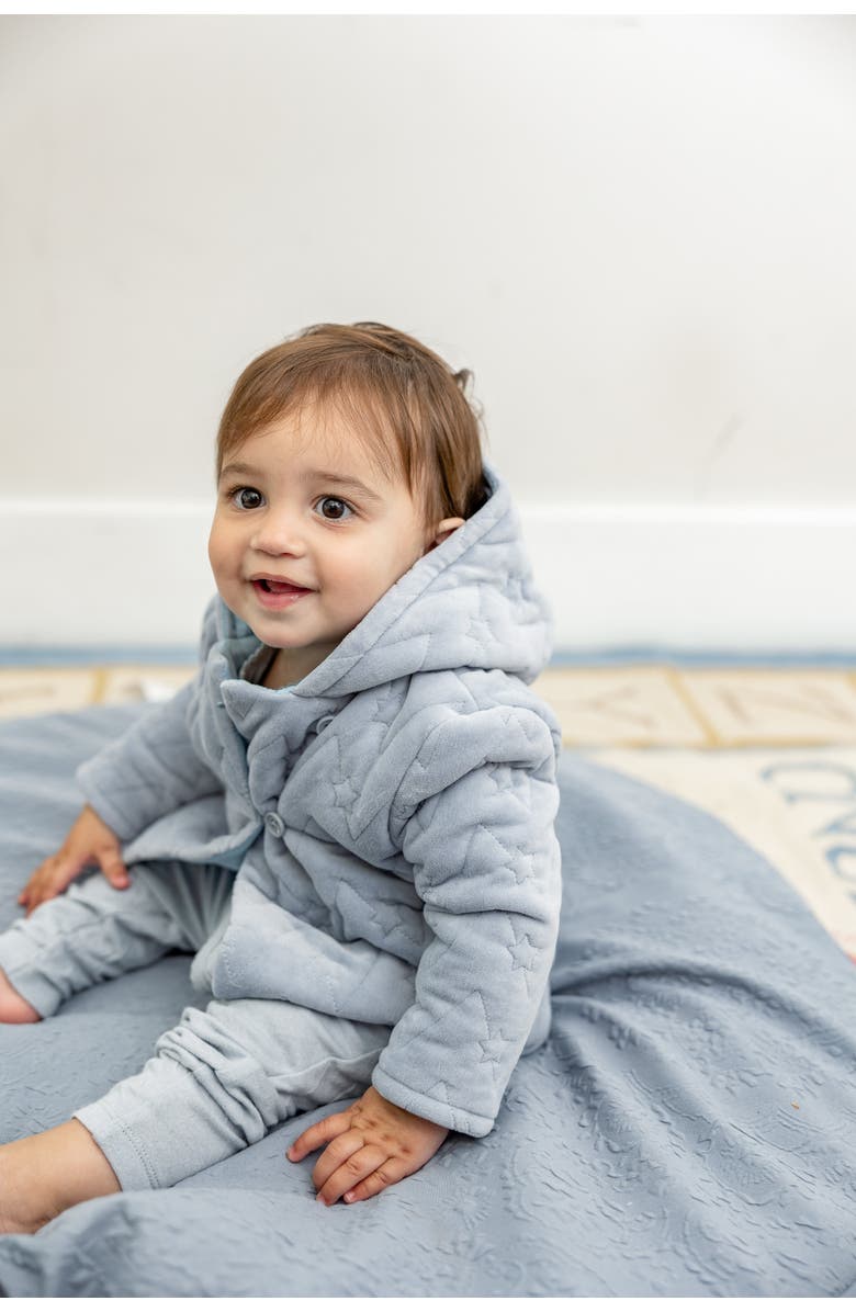 Bebe Bella Boy Front Button Quilted Velour Jacket, Alternate, color, Blue