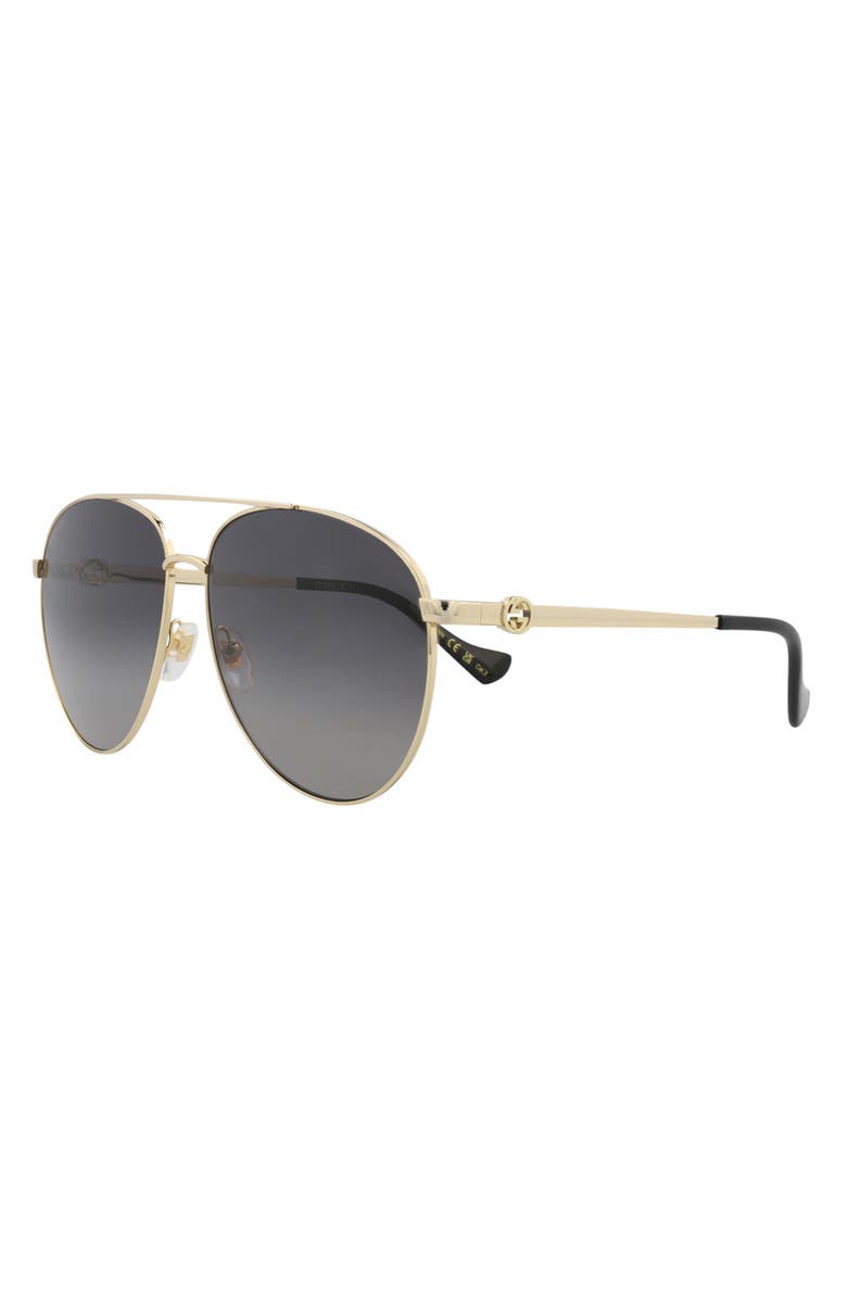Gucci Novelty 61mm Aviator Sunglasses, Alternate, color, Gold Gold Grey
