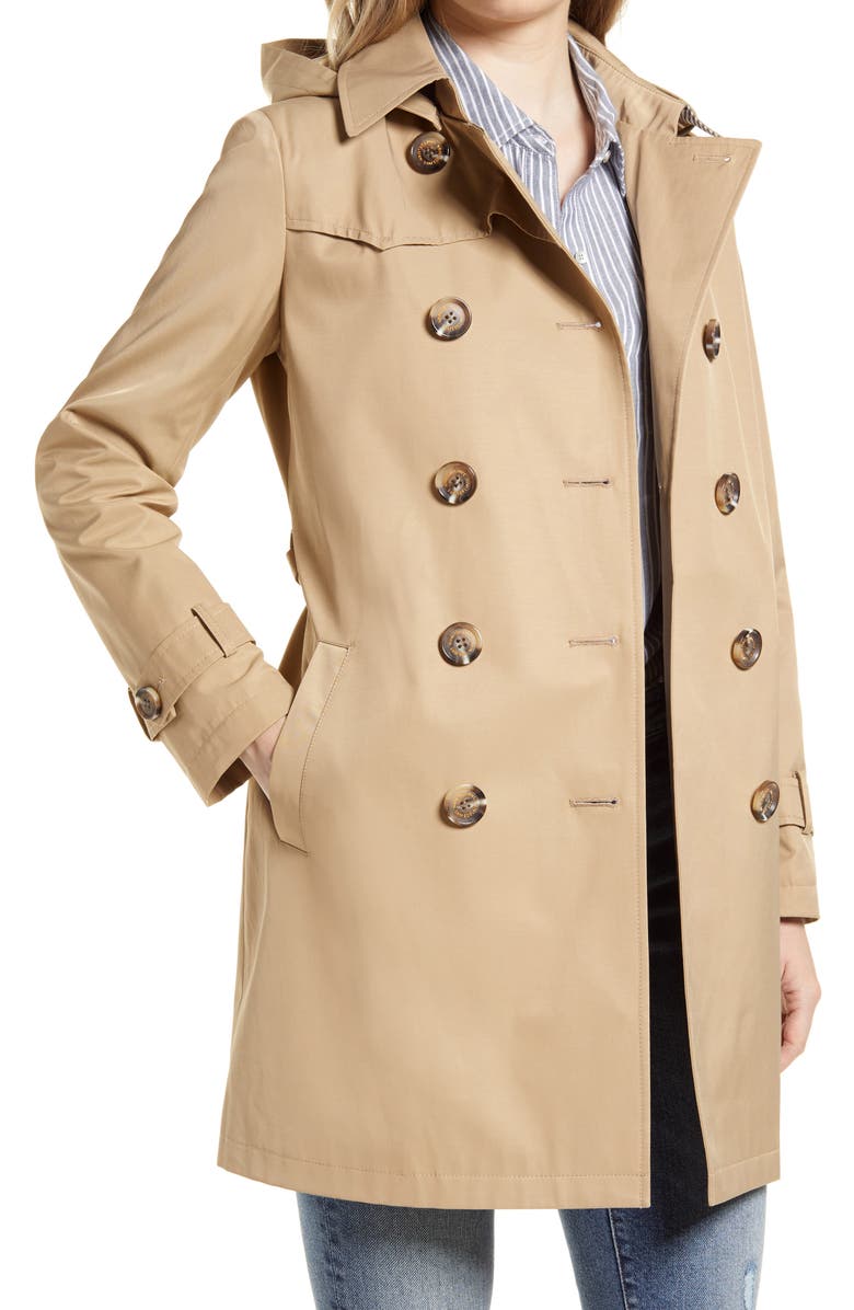 Sam Edelman Water Repellent Hooded Trench Coat, Alternate, color, 