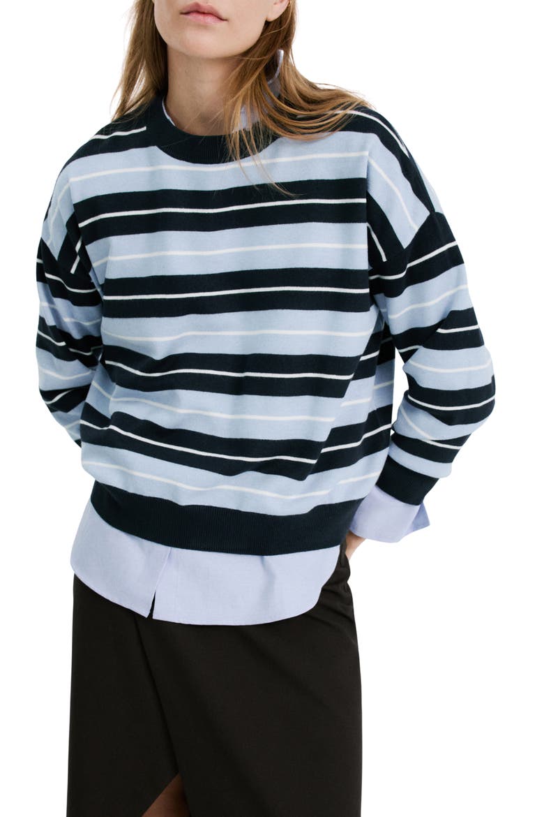 Mixed Stripe Crewneck Sweater, Main, color, DARK NAVY