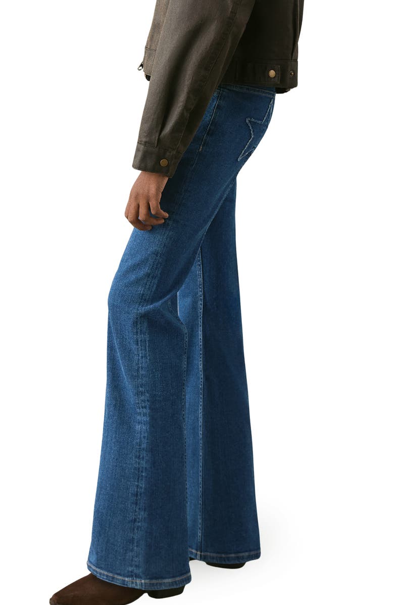 MANGO TEEN Star Pocket Mid Rise Flare Jeans, Alternate, color, Dark Blue