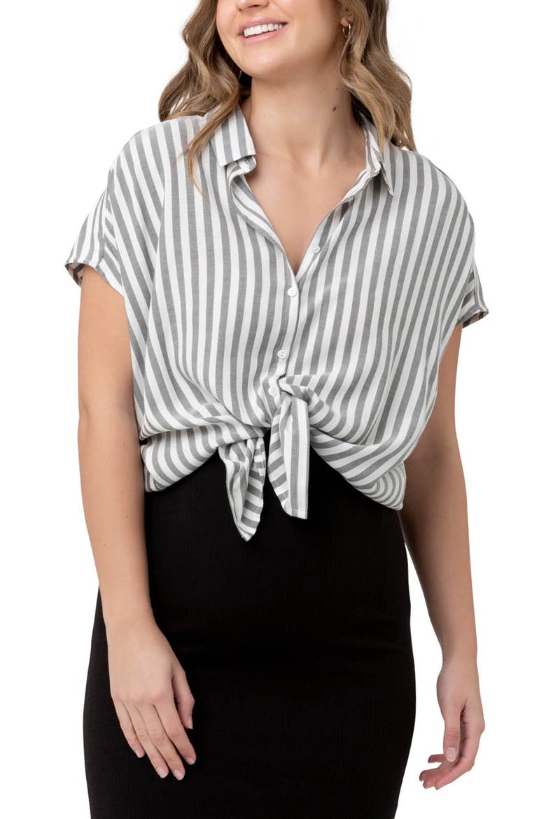 Ada Stripe Maternity Shirt, Alternate, color, BLACK / WHITE