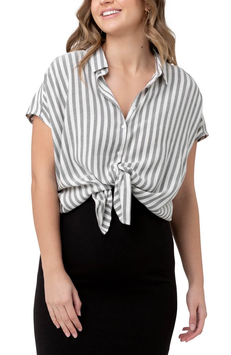 Ripe Maternity Ada Relaxed Shirt, Alternate, color, Black / White