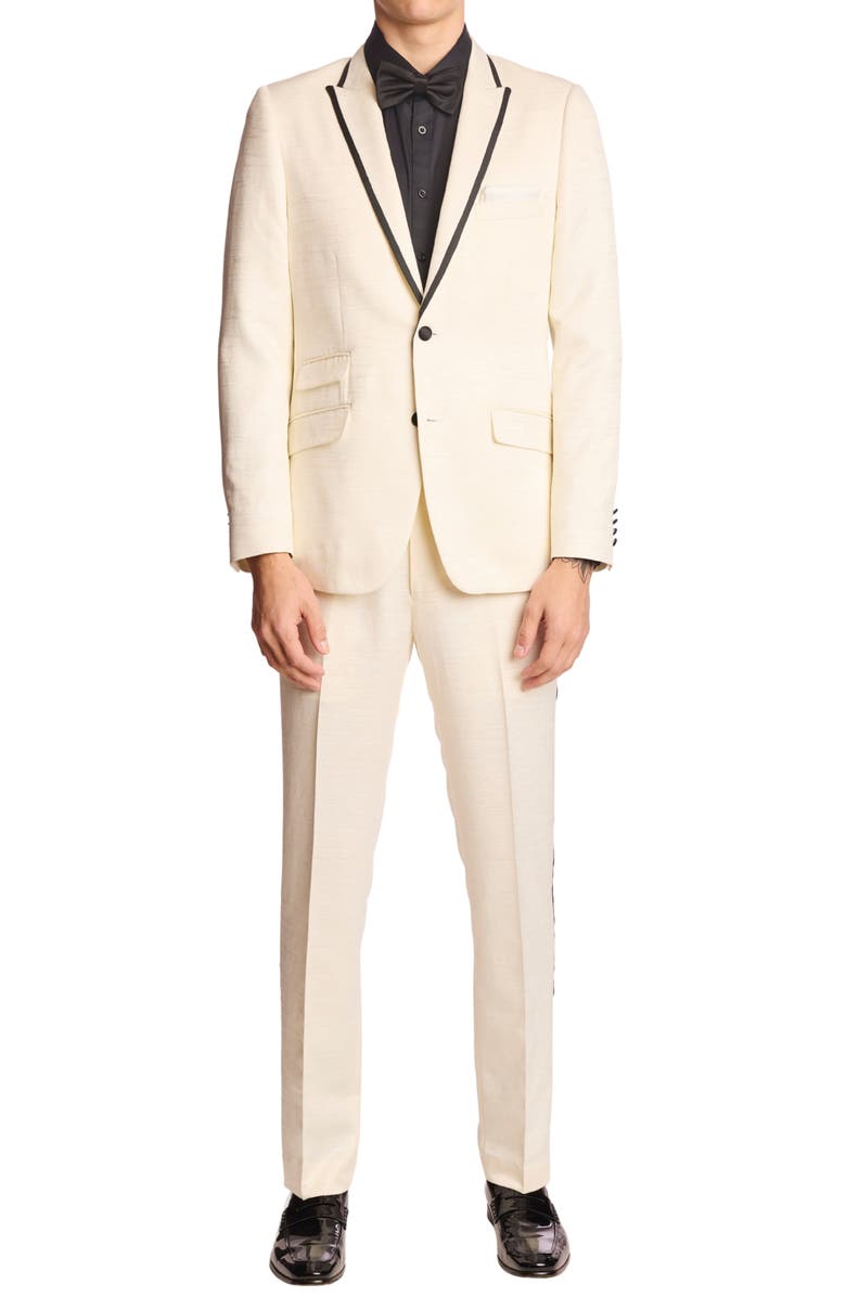 PAISLEY & GRAY Slim Fit Sloane Tuxedo Pants, Alternate, color, Milk White Jacquard