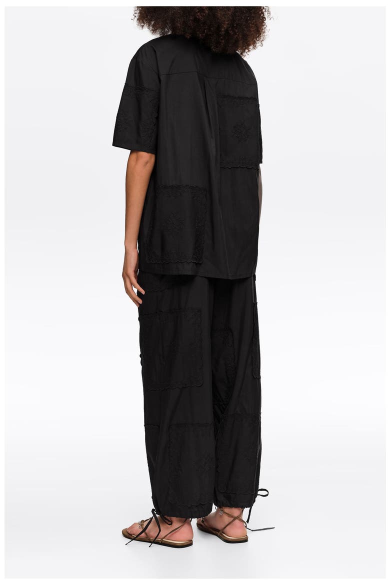 Scarf-Embroidered Patchwork Trousers, Alternate, color, BLACK