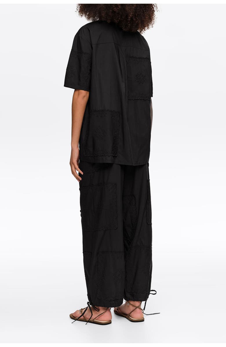 Bimba y Lola Scarf-Embroidered Patchwork Trousers, Alternate, color, Black
