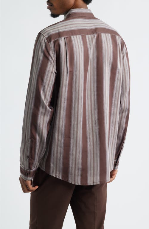 Open Edit Stripe Long Sleeve Button-up Shirt In Gray