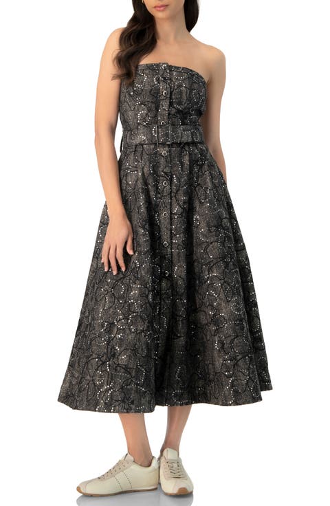 Fantasy Denim Midi Strapless Dress