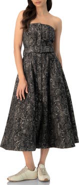 IVONNE Fantasy Denim Midi Strapless Dress