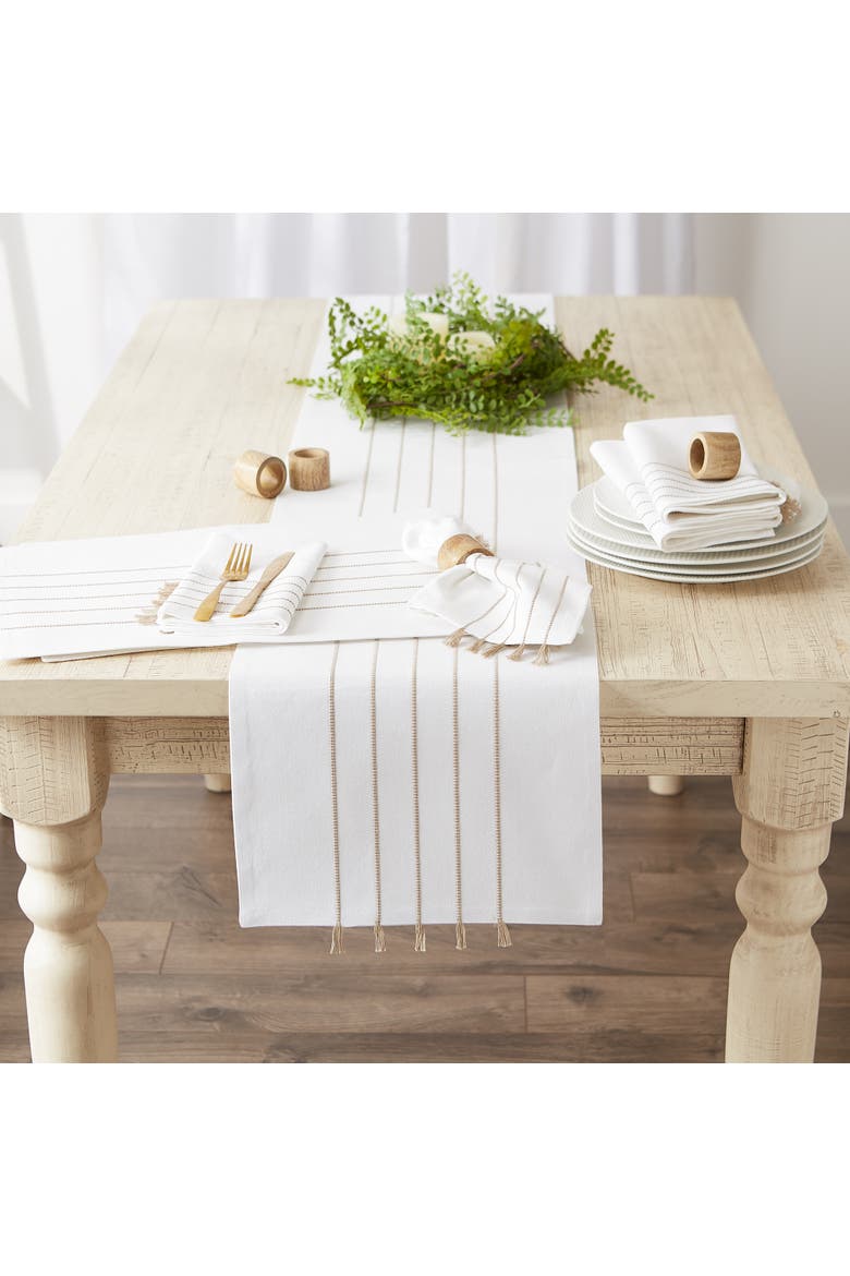 White/Stone Stripe Tassel Placemat Set/4, Alternate, color, White/Stone