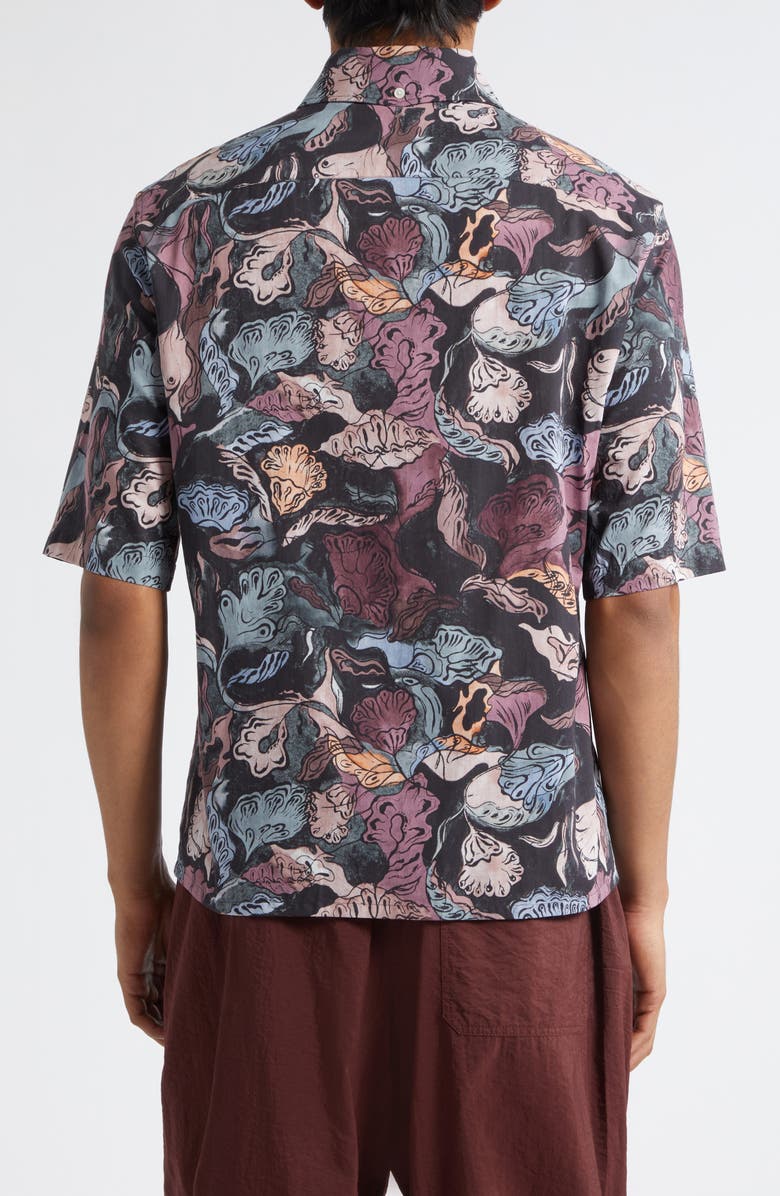 Lemaire Floral Short Sleeve Button-Down Shirt, Alternate, color, Black / Plum