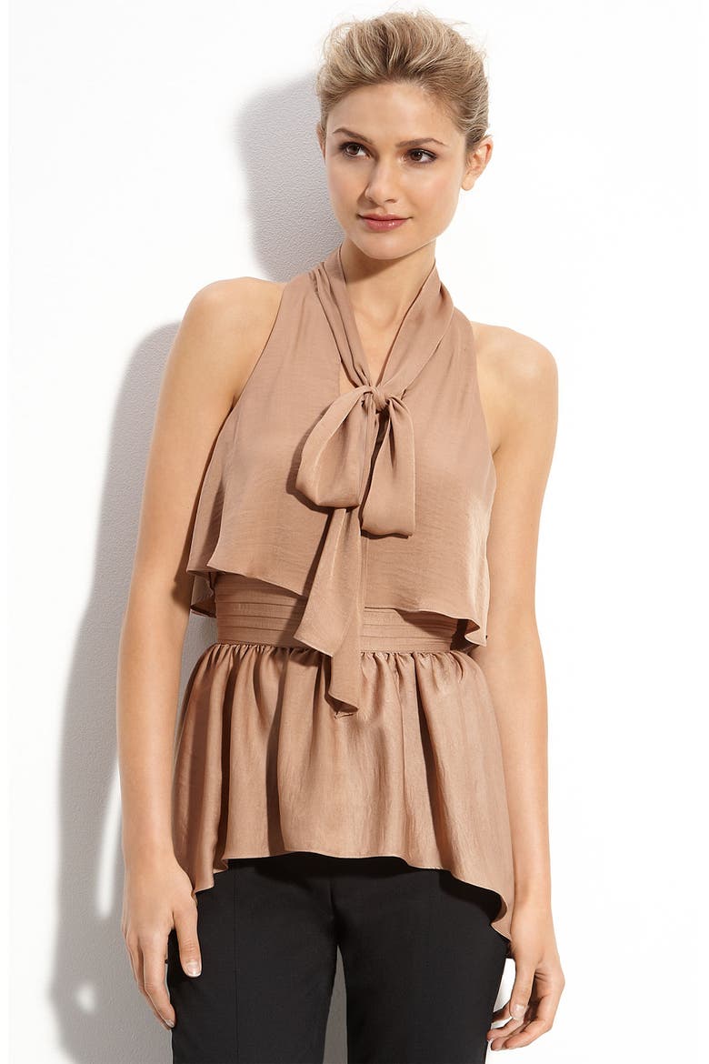 'Celline' Tie Neck Top, Main, color, CAMEL