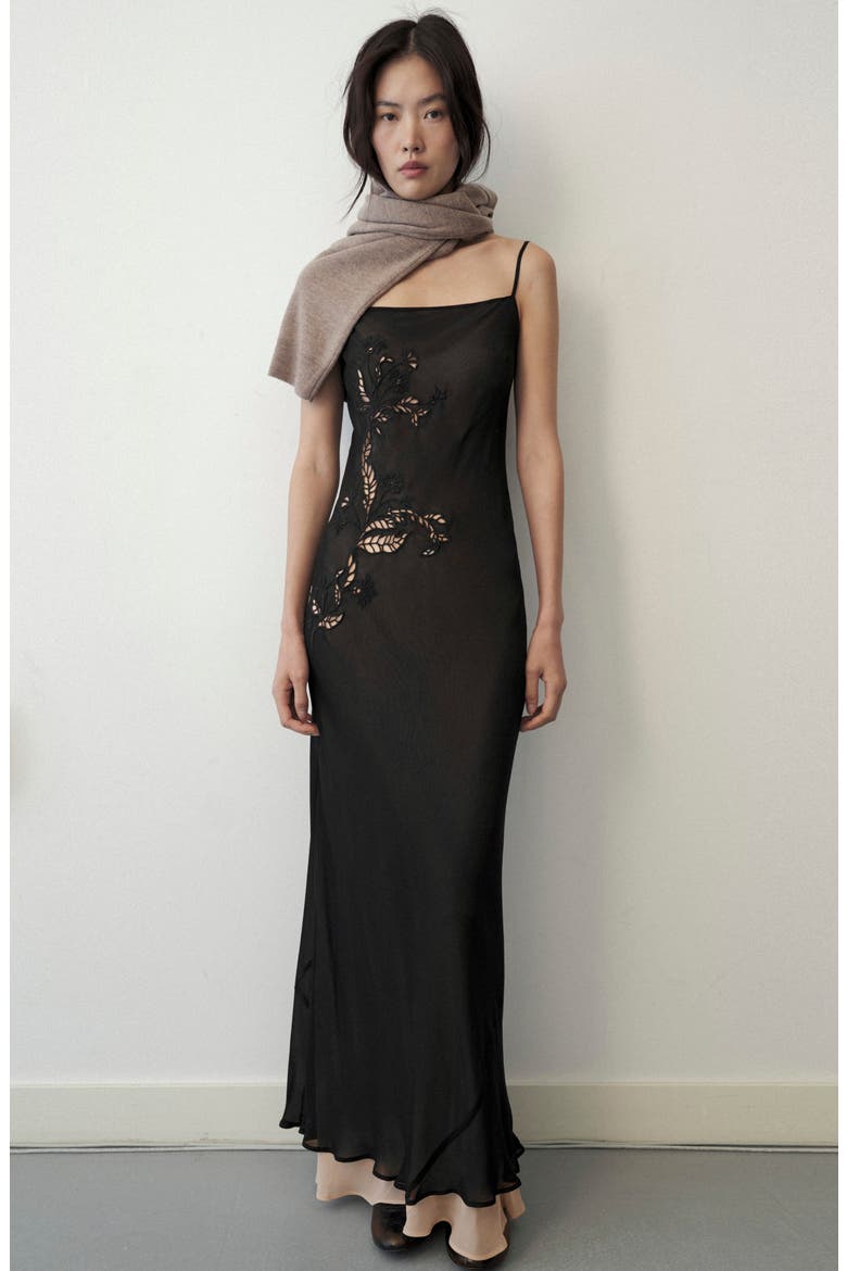 Lace Detail Chiffon Dress, Alternate, color, BLACK