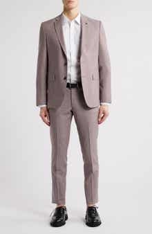 AllSaints Ross Slim Fit Mauve Mélange Wool Blend Suit