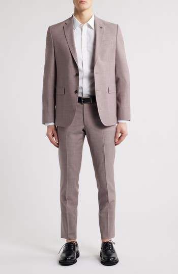Allsaints Ross Slim Fit Mauve Mélange Wool Blend Suit In Purple