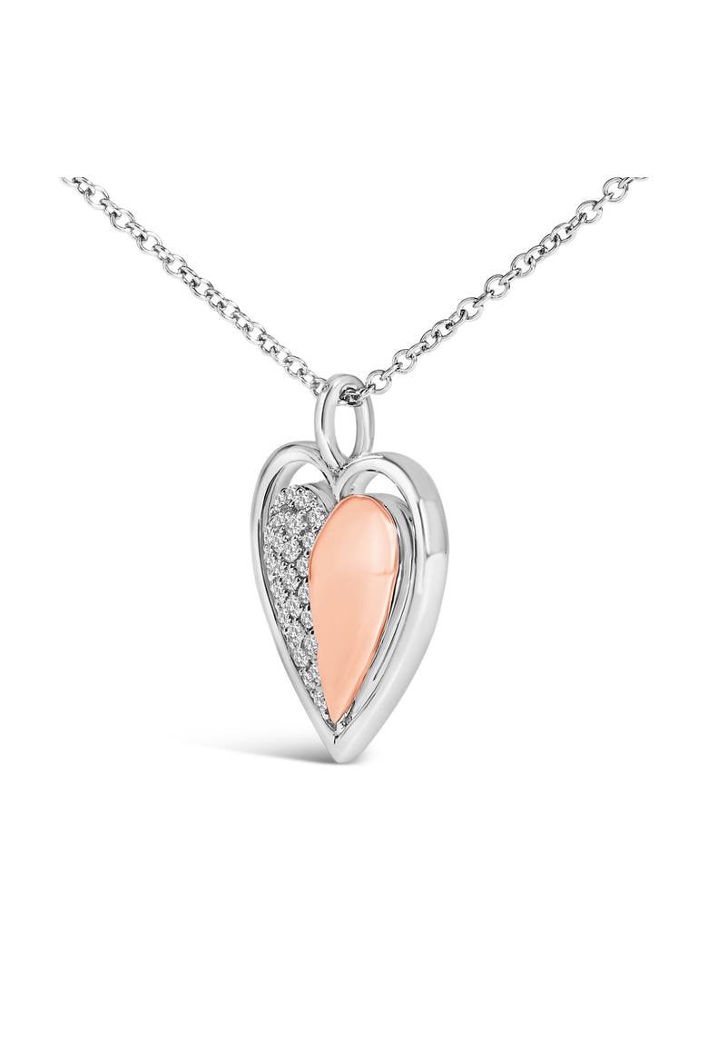10K Rose Gold Plated Sterling Silver 1/5 Cttw Diamond Two-Tone Heart Pendant Necklace, Alternate, color, White Gold over Silver