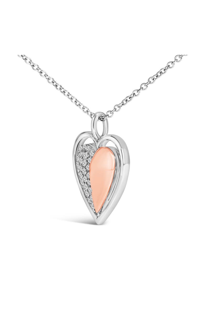Haus of Brilliance 10K Rose Gold Plated Sterling Silver 1/5 Cttw Diamond Two-Tone Heart Pendant Necklace, Alternate, color, White Gold Over Silver
