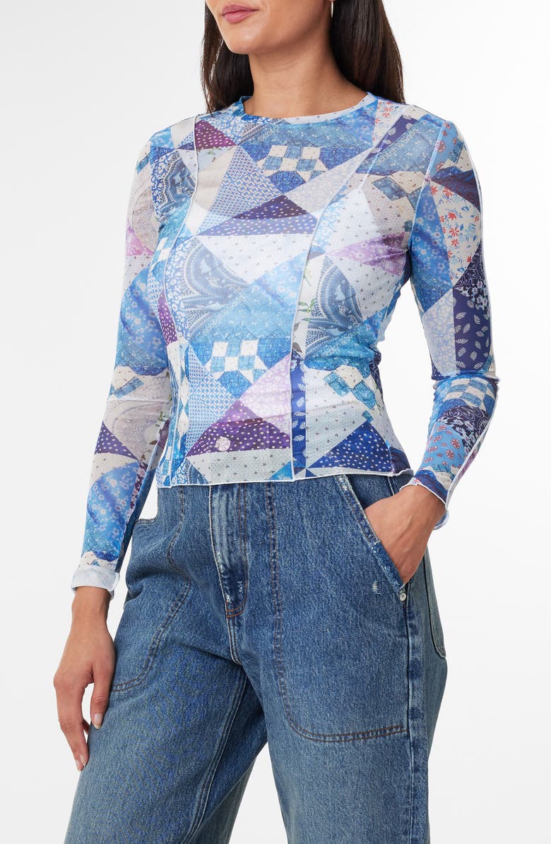 Scotch & Soda Mixed Print Long Sleeve Mesh Top, Alternate, color, 