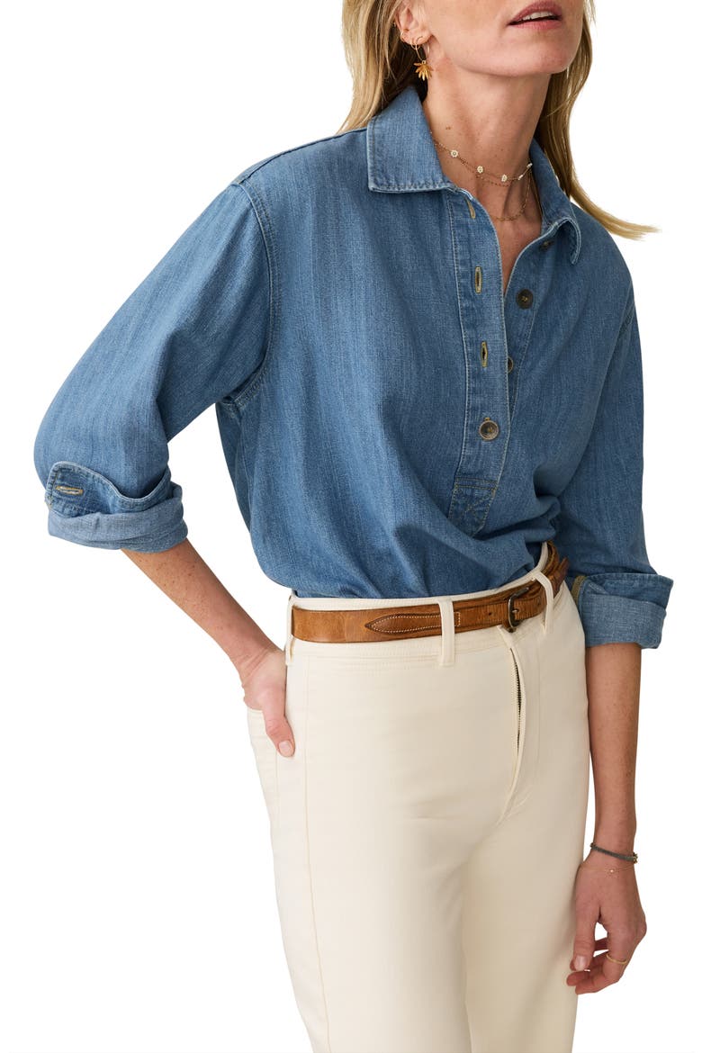 Oceanview Organic Cotton & Linen Denim Popover Top, Main, color, COASTAL CLOUD WASH