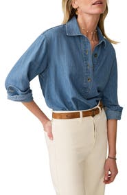 Faherty Oceanview Organic Cotton & Linen Denim Popover Top