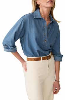 Faherty Oceanview Organic Cotton & Linen Denim Popover Top