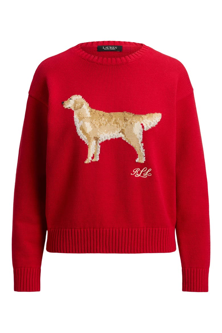 Golden Retriever Cotton Intarsia Sweater, Alternate, color, CRUISE RED MULTI