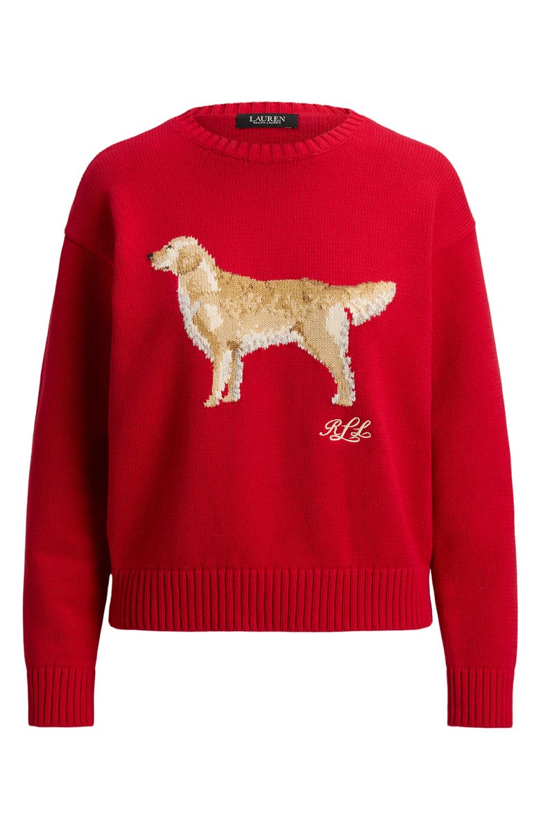 Lauren Ralph Lauren Golden Retriever Cotton Intarsia Sweater, Alternate, color, Cruise Red Multi