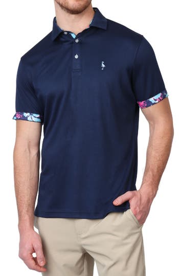 Shop Tailorbyrd Tropical Trim Modal Blend Piqué Polo In Navy