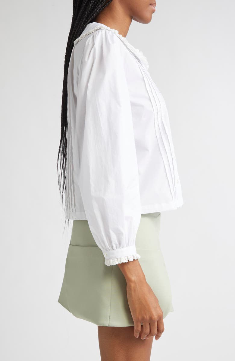 Sandy Liang Crayon Eyelet Trim Cotton Poplin Shirt, Alternate, color, White