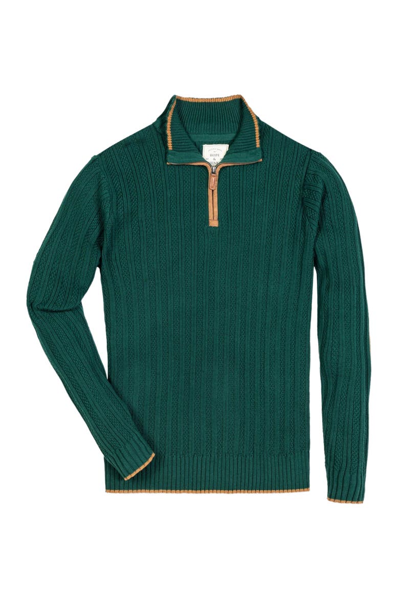 Men's Organic Half Zip Sweater with Suede Trim, Alternate, color, Deep Green Rib