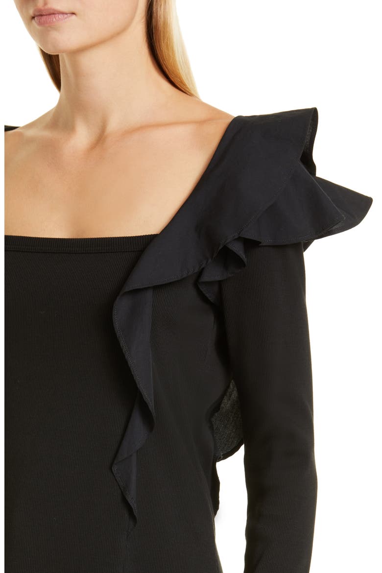 Gidea Ruffle Mixed Media Top, Alternate, color, BLACK