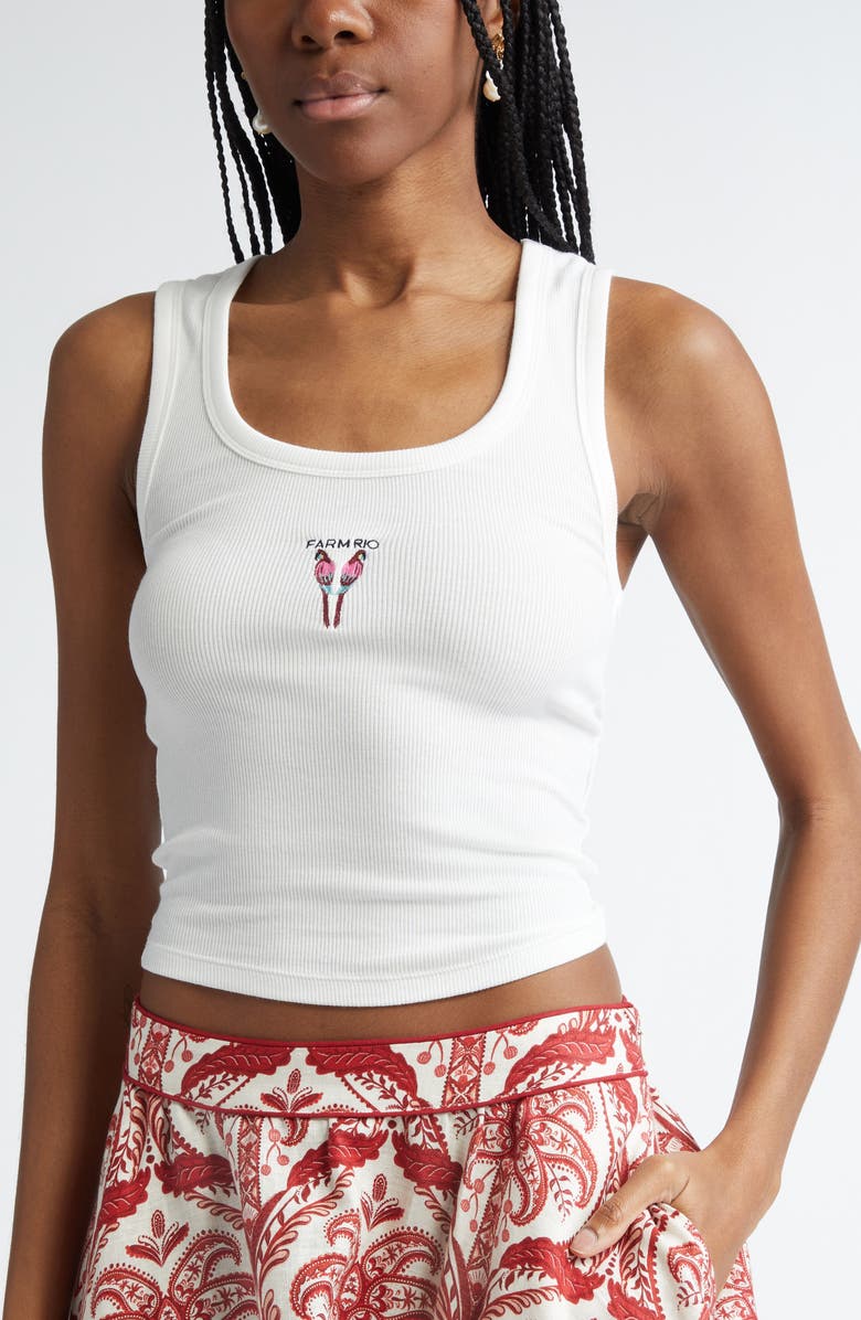FARM Rio Embroidered Cotton Rib Tank, Alternate, color, 