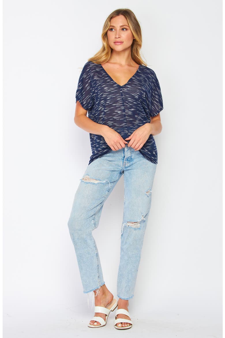 Double V-Neck Slub Knit Top, Alternate, color, NAVY