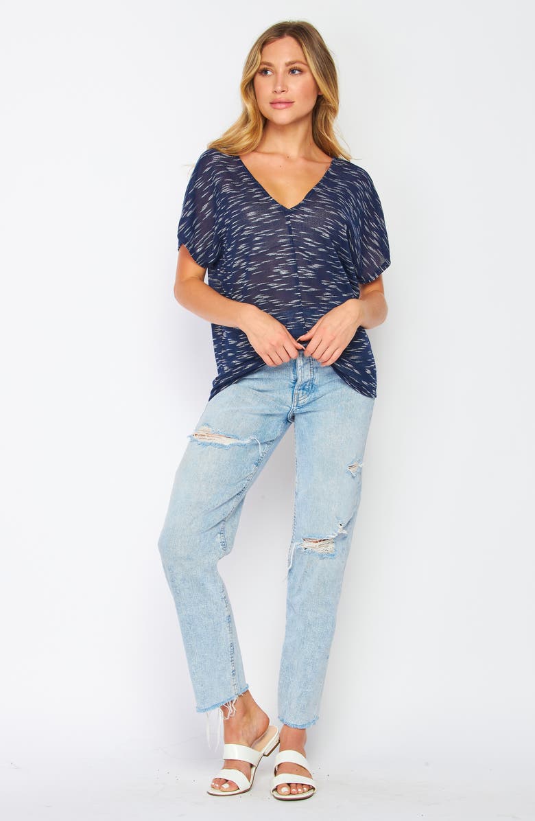 BLUEGREY Double V-Neck Slub Knit Top, Alternate, color, Navy