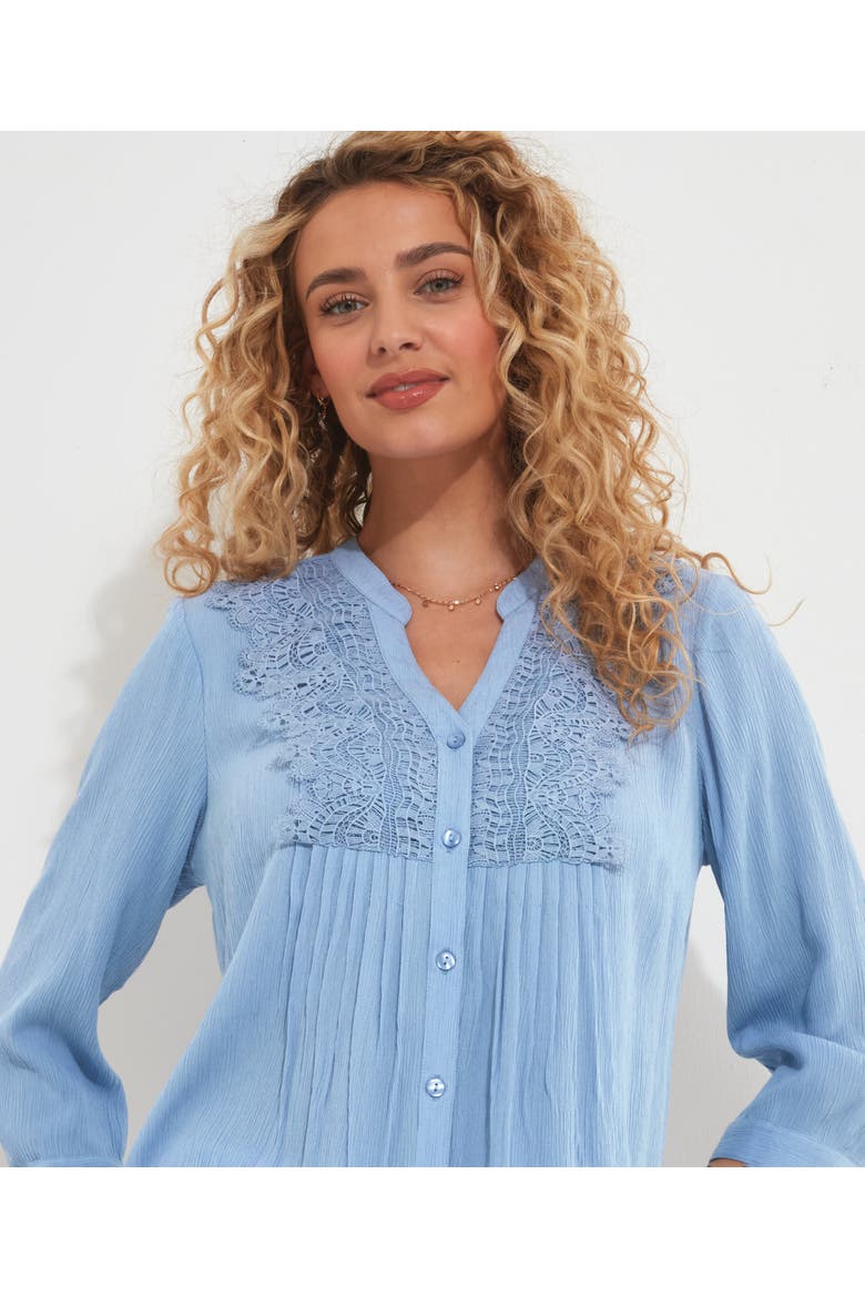 Crochet Trim Pintuck Shirt, Alternate, color, ALASKAN BLUE
