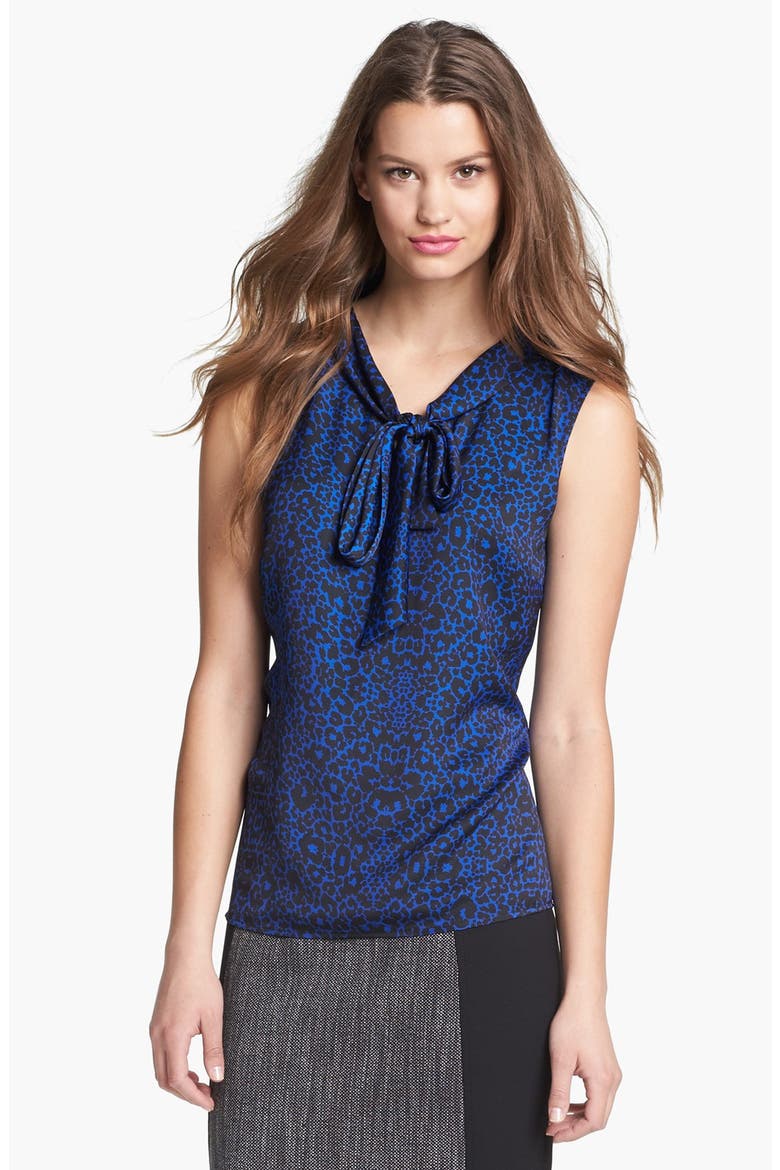 Tie Neck Sleeveless Top, Alternate, color, BLUE MAZARINE/ BLACK COMBO