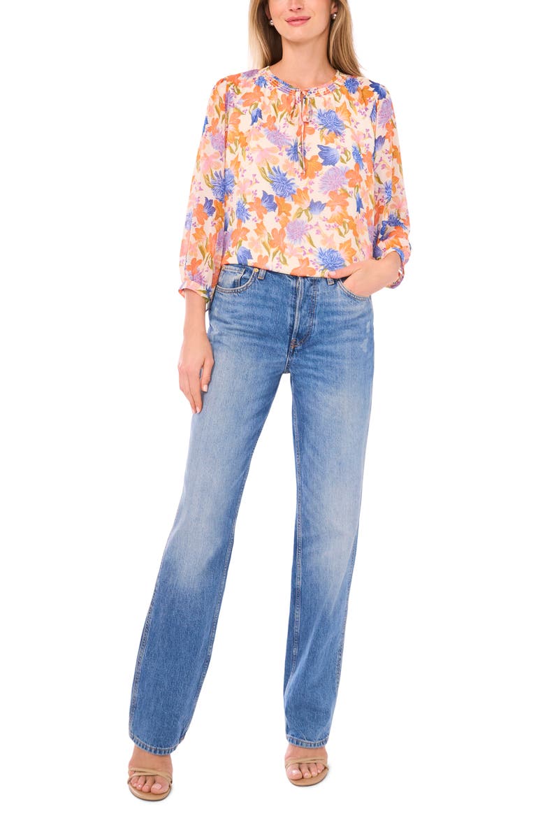Floral Peasant Top, Alternate, color, SOFT CREAM