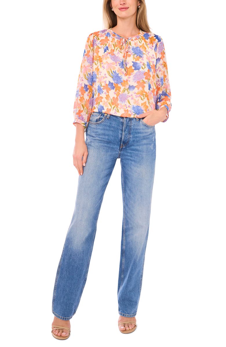 Vince Camuto Floral Peasant Top, Alternate, color, Soft Cream