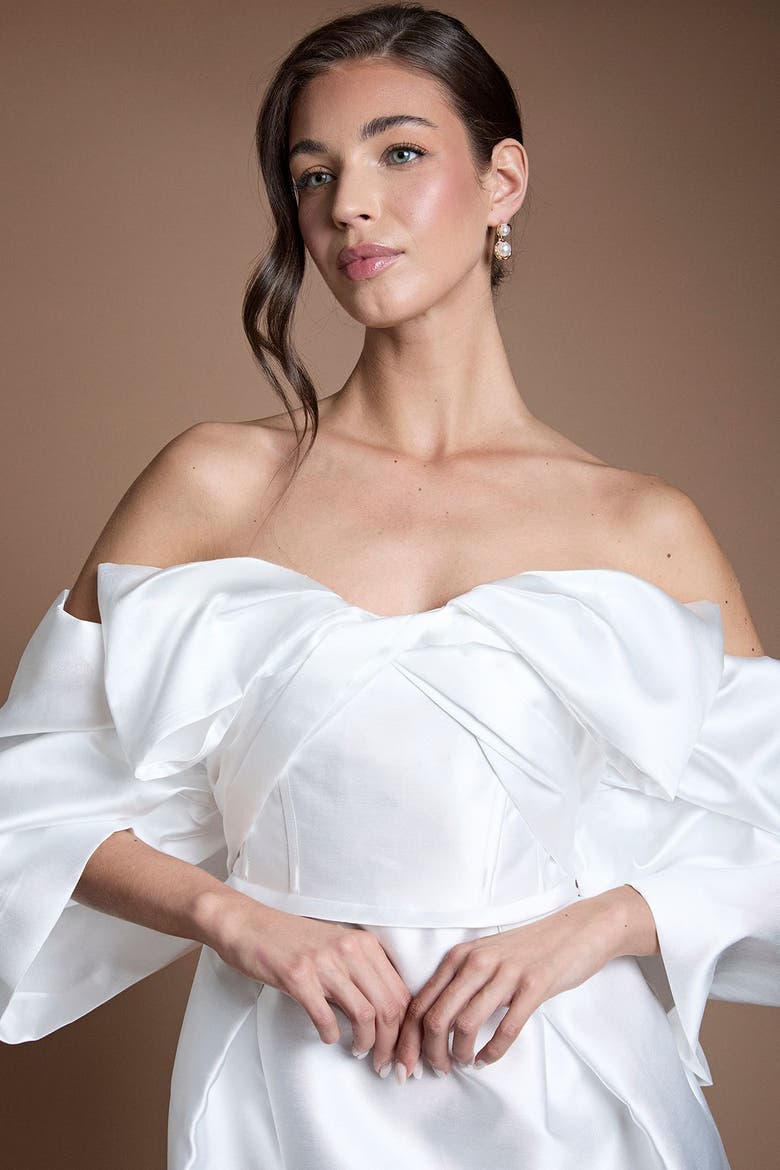 Corset Off-Shoulder Bridal Dress, Alternate, color, Ivory