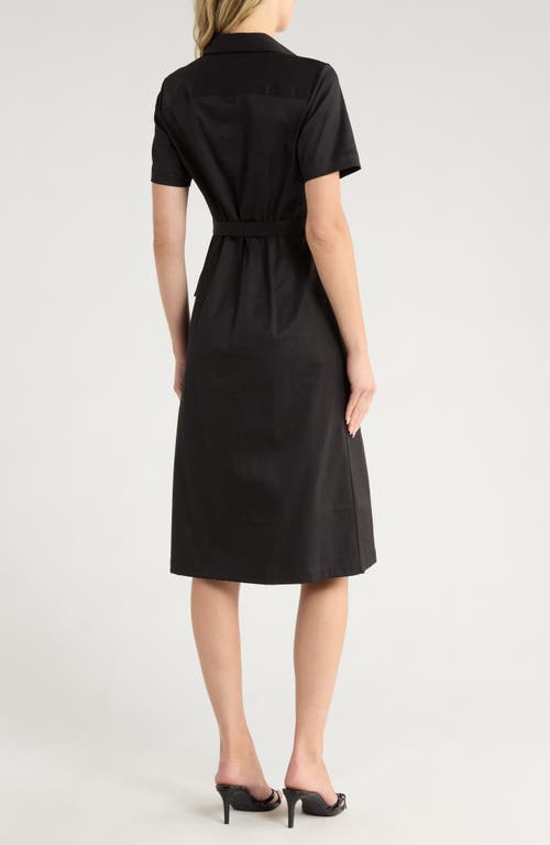 Theory Womens Black Military Short-sleeve Cotton-blend Stretch-twill Midi Dress In Black