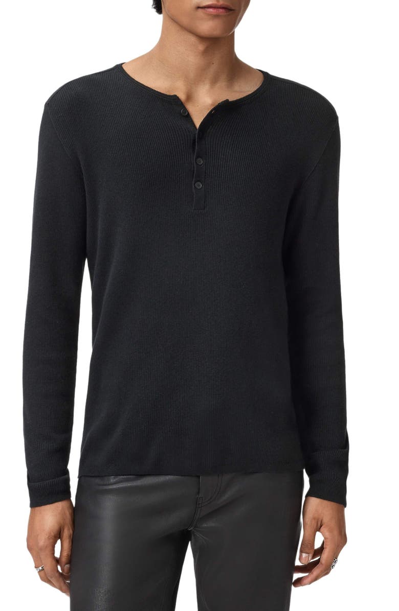 John Varvatos Javis Organic Cotton & Cashmere Rib Henley, Alternate, color, Black