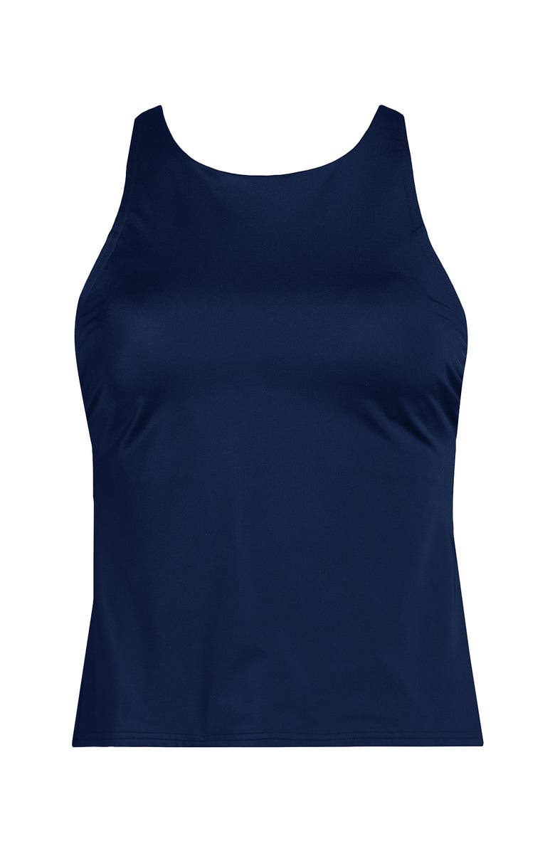 Lands' End D-Cup Tugless High Neck Strappy Back Tankini Swimsuit Top, Alternate, color, Deep Sea Navy