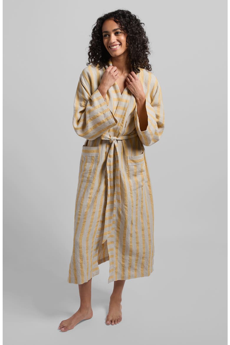 Stripe Linen Robe, Alternate, color, NATURAL WITH YELLOW