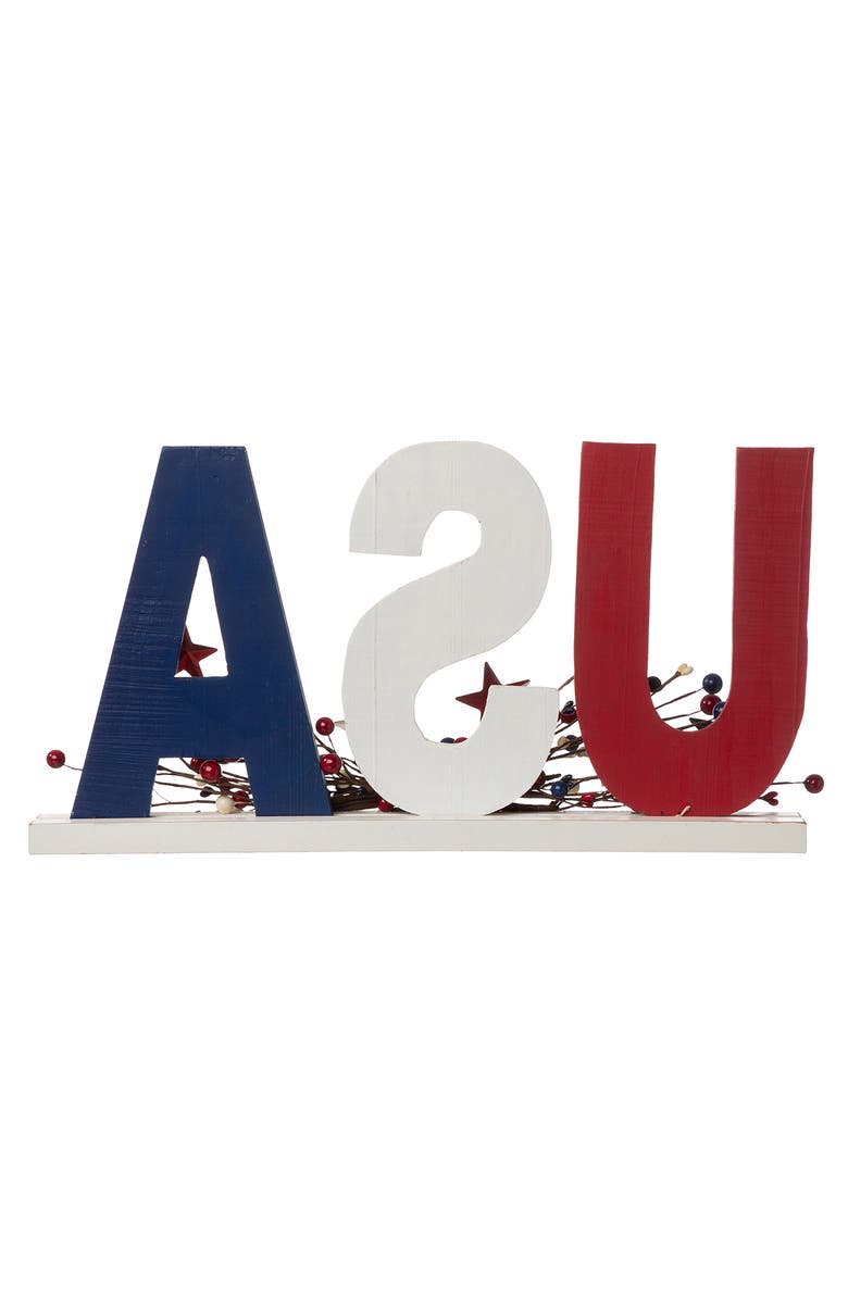 Glitzhome 18"L USA Wooden Table Decor, Alternate, color, Blue