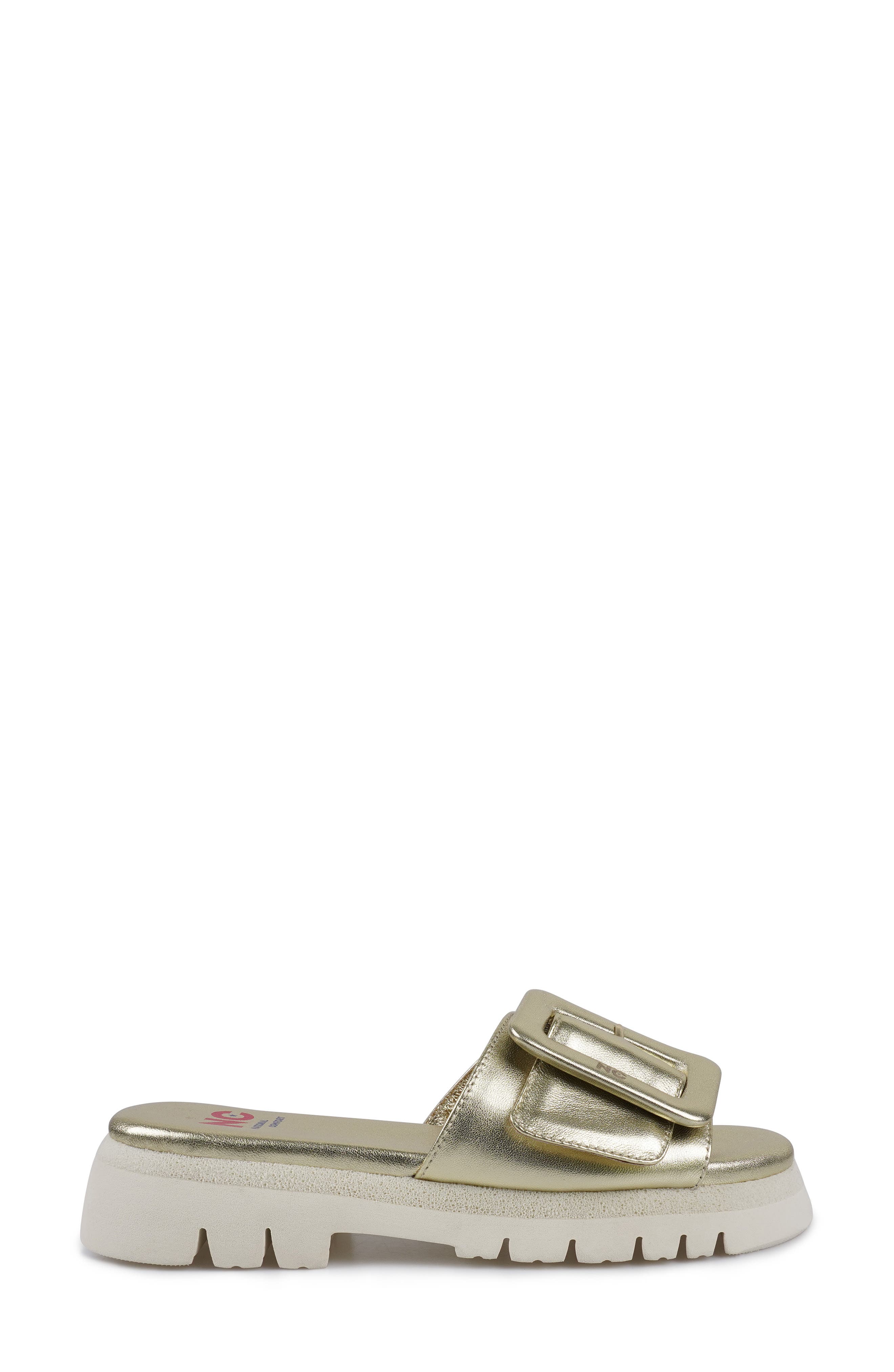 Tail Platform Slide Sandal, Alternate, color, GOLD LEATHER