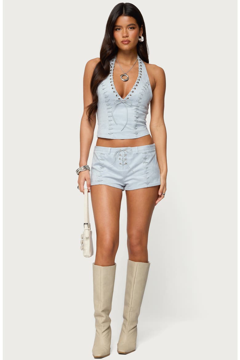 Sloane Faux Suede Halter Top, Alternate, color, LIGHT-BLUE
