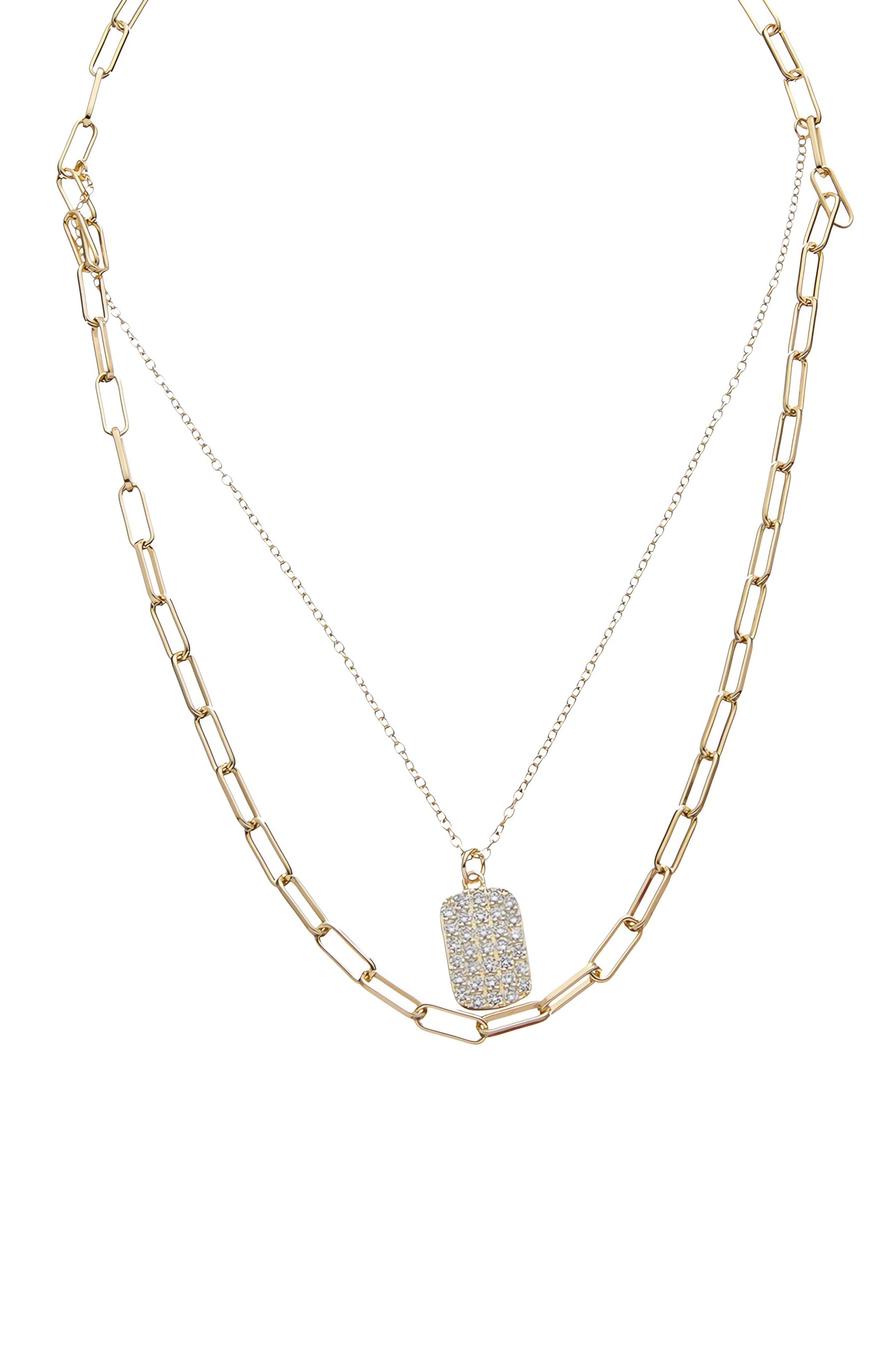Juvell Pavé Dog Tag Layered Necklace