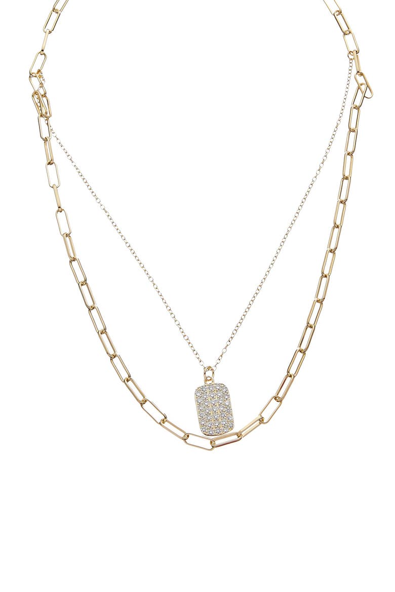 Pavé Dog Tag Layered Necklace, Main, color, GOLD