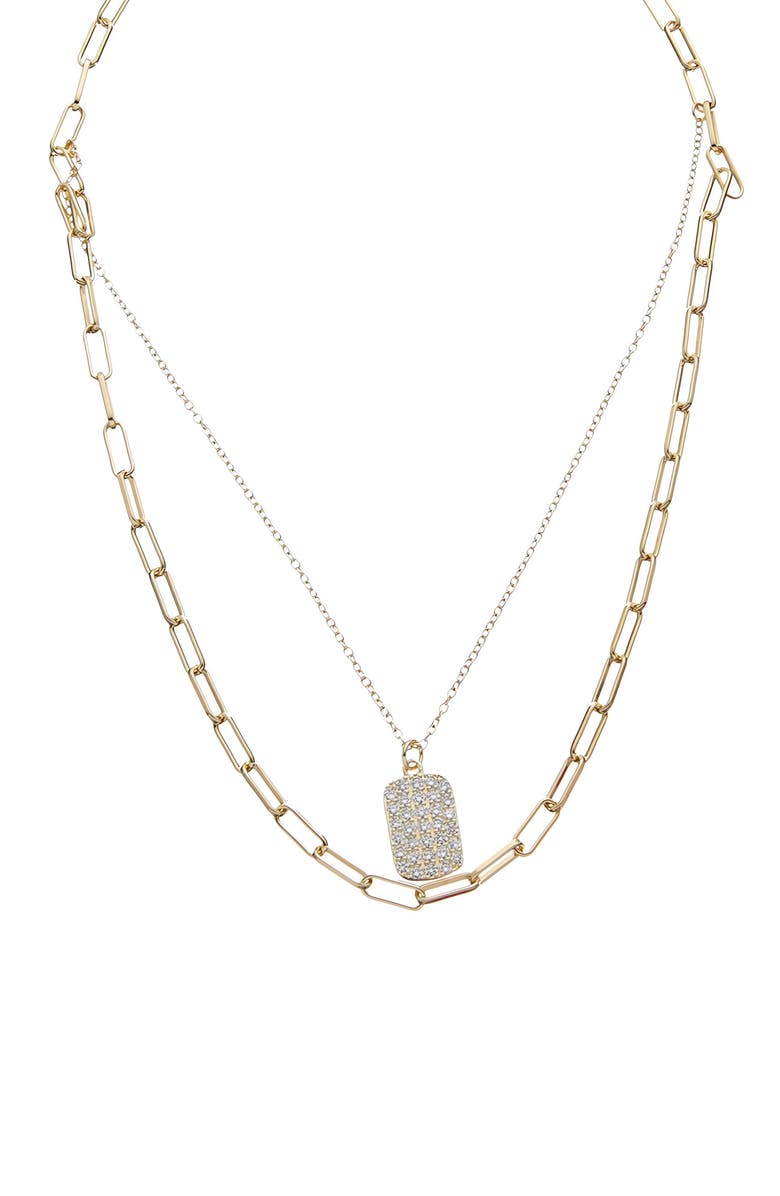 Juvell Pavé Dog Tag Layered Necklace, Main, color, Gold