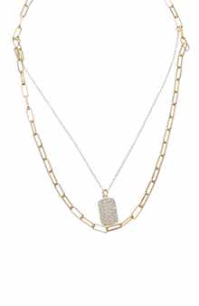 Pavé Dog Tag Layered Necklace